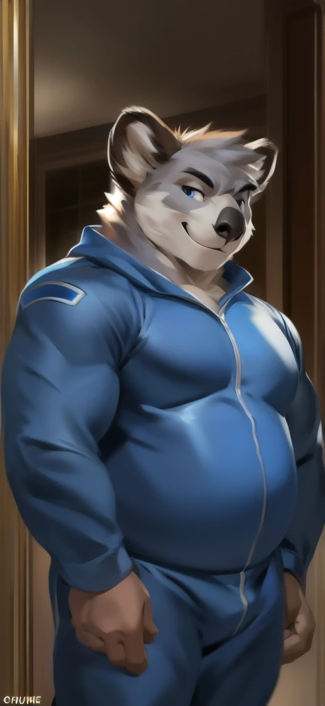 owen lorelei, muscular male, purple eyes, smile, (pose:1.3), (posing:1.3), (soft shading), 4k, hi res, ((detailed face(upset), detailed)), (full body), by zackarry911, by zaush, (by personalami:0.5), jacket, brown jacket, white sleeves, bottomless, NSFW, big long penis, big balls