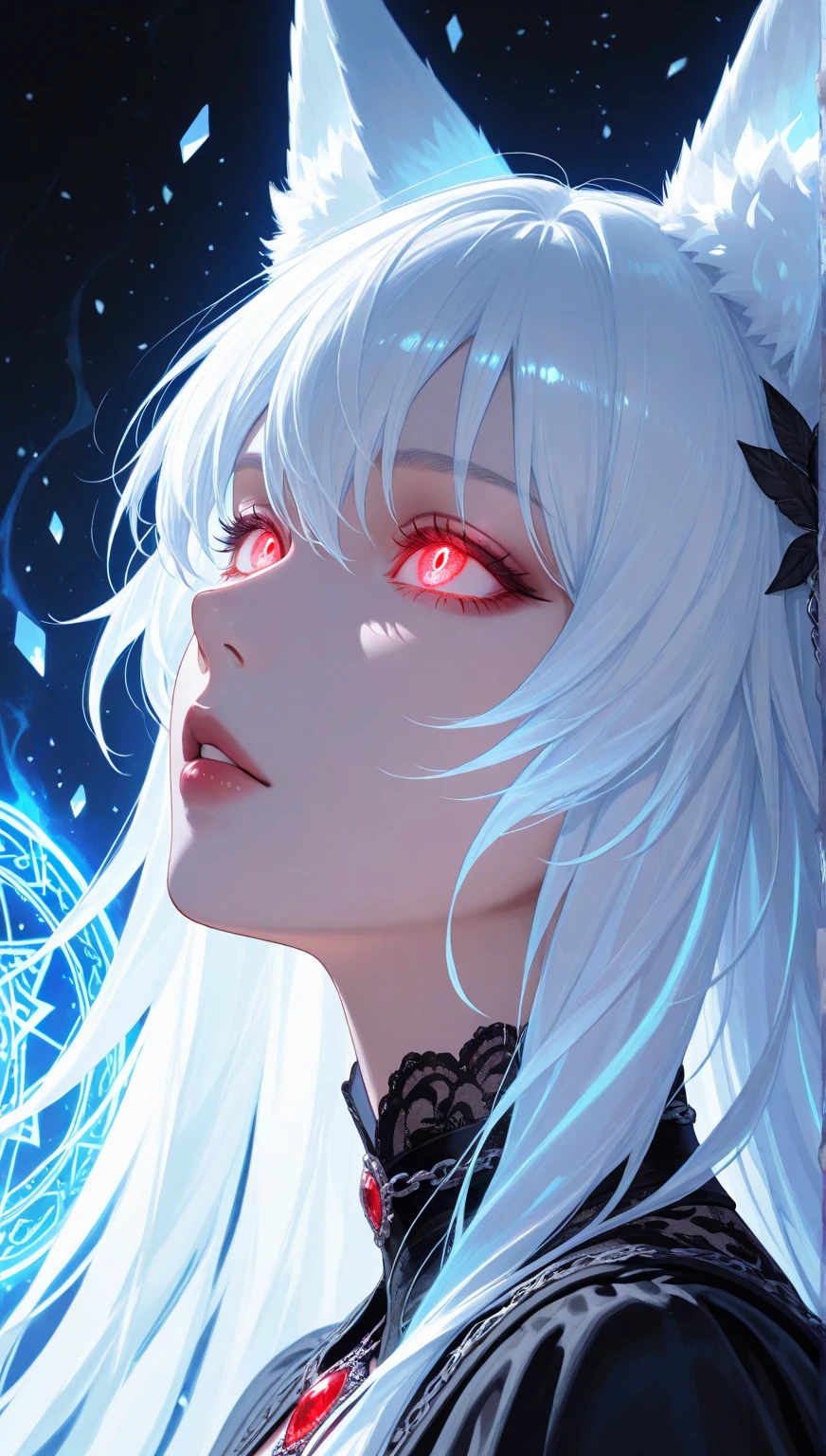 A red necromancer, blood moon, ray tracing, work of art, best qualityer, ultra quality, absurd details, best Lumiere, best shade, Spitz, Spitz image, detailded, extremely detailded, great resolution, 8K, 4K, ultra HD, particle effects, beautiful effects, bright coloured, neon Lumiere, neon, Lumiere,