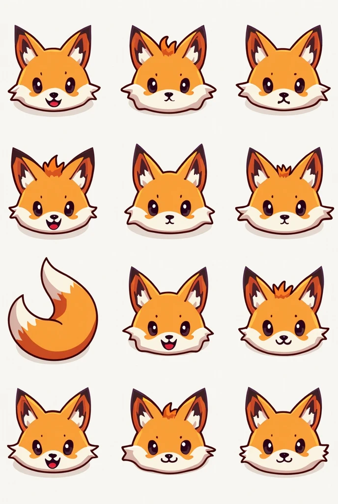 (4 divisions), Different fox tail logos attached to the letter O,  Color orange and white , without gradients