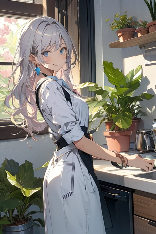 A young white woman with a spectrum of tattoos and hair stands in her kitchen, her t-shirt and slippers the only clothing she wears as she enjoys her freshly brewed coffee.