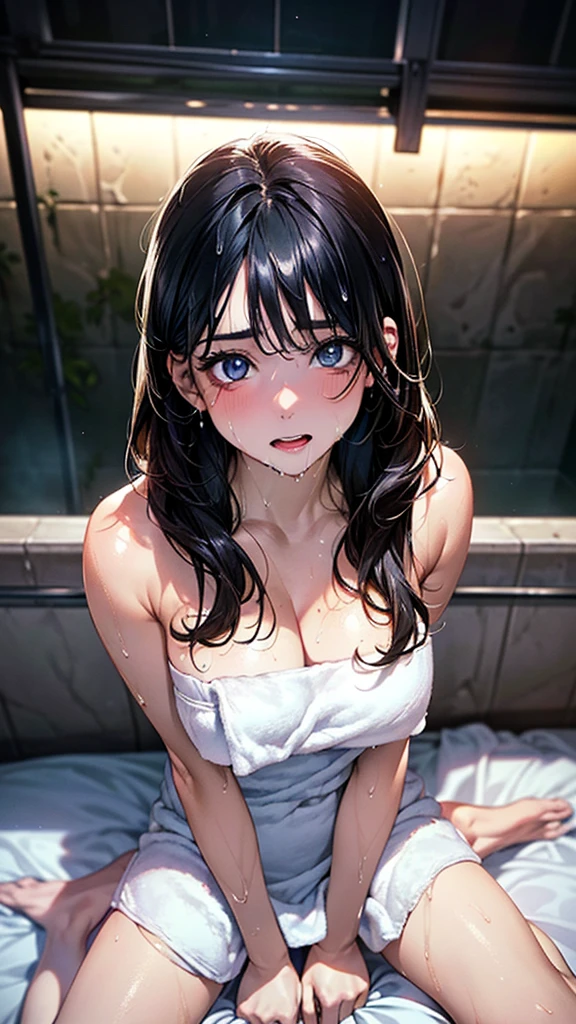 最high quality、Best image quality、masterpiece、With a girl((cute、16 years old、Best Bust、Medium Bust、Beautiful Blue Eyes、Spread your chest wide,Black Hair、Disheveled Hair、thin、Highest Valley、Black Dresy whole body is wet、Lying on your back))high quality、Beautiful art、background((night、heavy rain、City、Lightning strikes、In front of the hotel)),Tabletop、Exquisite design、Visual Arts、Written boundary depth、Best lighting、Highest detail、8k