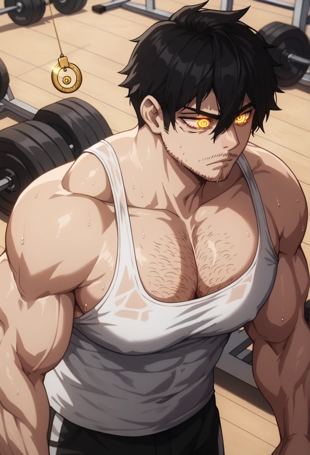 Ash Ketchum and Goh from Pokémon sitting on a weight bench with shoulders slumped. Sweating. Wearing a bulging jockstrap. Staring blankly as he listens to hypnotic subliminals through headphones. Monitors mounted on the walls around him display pulsing spirals to keep him in trance as he assimilates with other meatheads and becomes a big dumb bodybuilder football jock. Open mouth. IQ drain. Dumber. Hypnosis. Trance. Brainwashing. Digital painting. Anime. Hyper swollen bulging crotch. Big muscles. Big traps. Big biceps. Big triceps. Broad shoulders. Big meaty hyper pecs. Bro. "I have to resist. Have to ... break free.... Have to ... have to..... I ... m-must.... I ... must...." Speaking in a dull monotone as he falls into trance. "Listen, ... repeat, ... conform, ... obey.... I ... I am sweaty. ... I am horny. ... I am sexy. ... I am dumb.... I'm just a mindless.... I'm just an empty, ... stupid, ... strong jock.... Sweat out smarts.... Be a meathead.... Listen, ... repeat, ... conform, ... obey, ... assimilate...." Brute. Dumber and dumber. Mindless. Brainless. Musclehead. Hyper muscles. Mouth hanging open. Perspiring. Sweaty. Hypnotic trance. Entranced. Hypnotized. Brainwashed. Brainwashing. Hypnosis. Glowing eyes. Mindless stare.