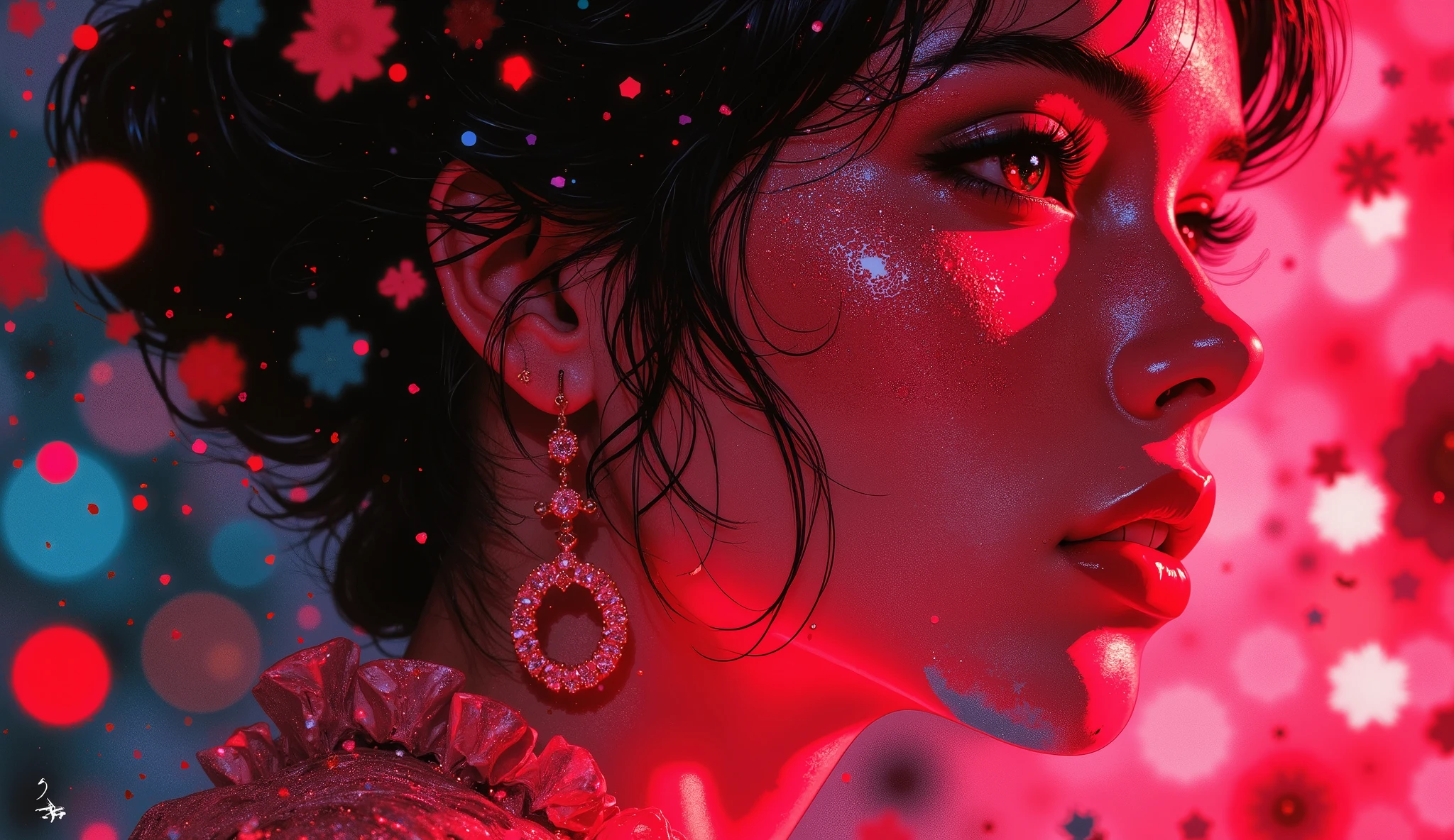 high quality, 8K ultra HD, Una hermosa MUJER DE NOCHE double exposure que combina una silueta de mujer con unA diamantes, la rosa should serve as a backdrop, with its details incorporated into the woman , sharp lines, The background iS fuego, sharp focus, double exposure, By Yukisakura, stunning full color, anime