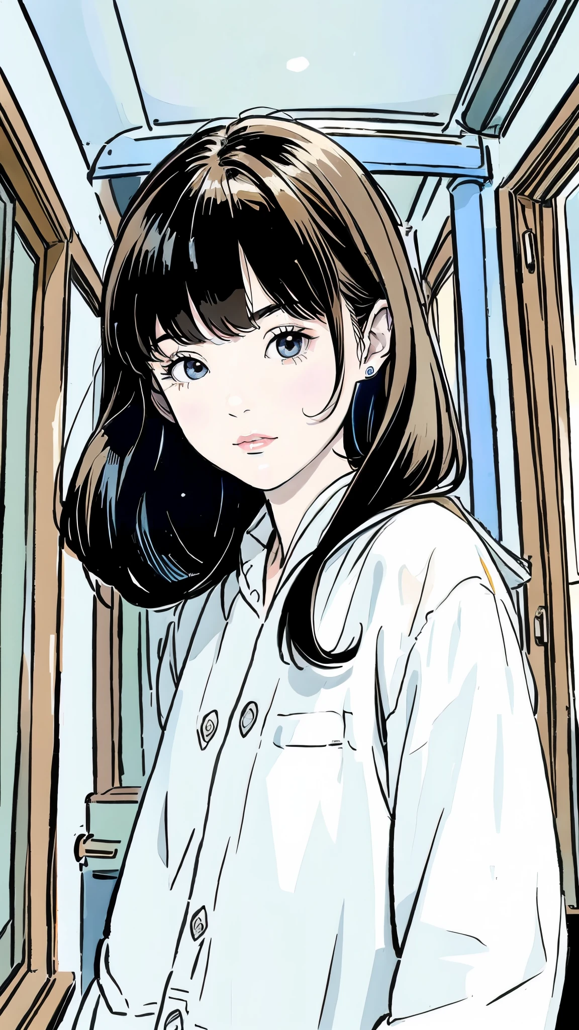 Fisheye 、助hand席でぬいぐるみを抱いた美しい女子高生の絵、long hair、full bangs、by Hisashi Eguchi, Nara Yoshitomo, Simeen Stallen Hug, car portrait by Yoshitomo Nara, descriptive art , Maxim Sukharev , Adim Kassin, Sofia Emelenko , Artem Chebokha, A nostalgic and melancholic piece, Full Car, drive, 's illustration !、hand、美しいhand、anatomically correct、