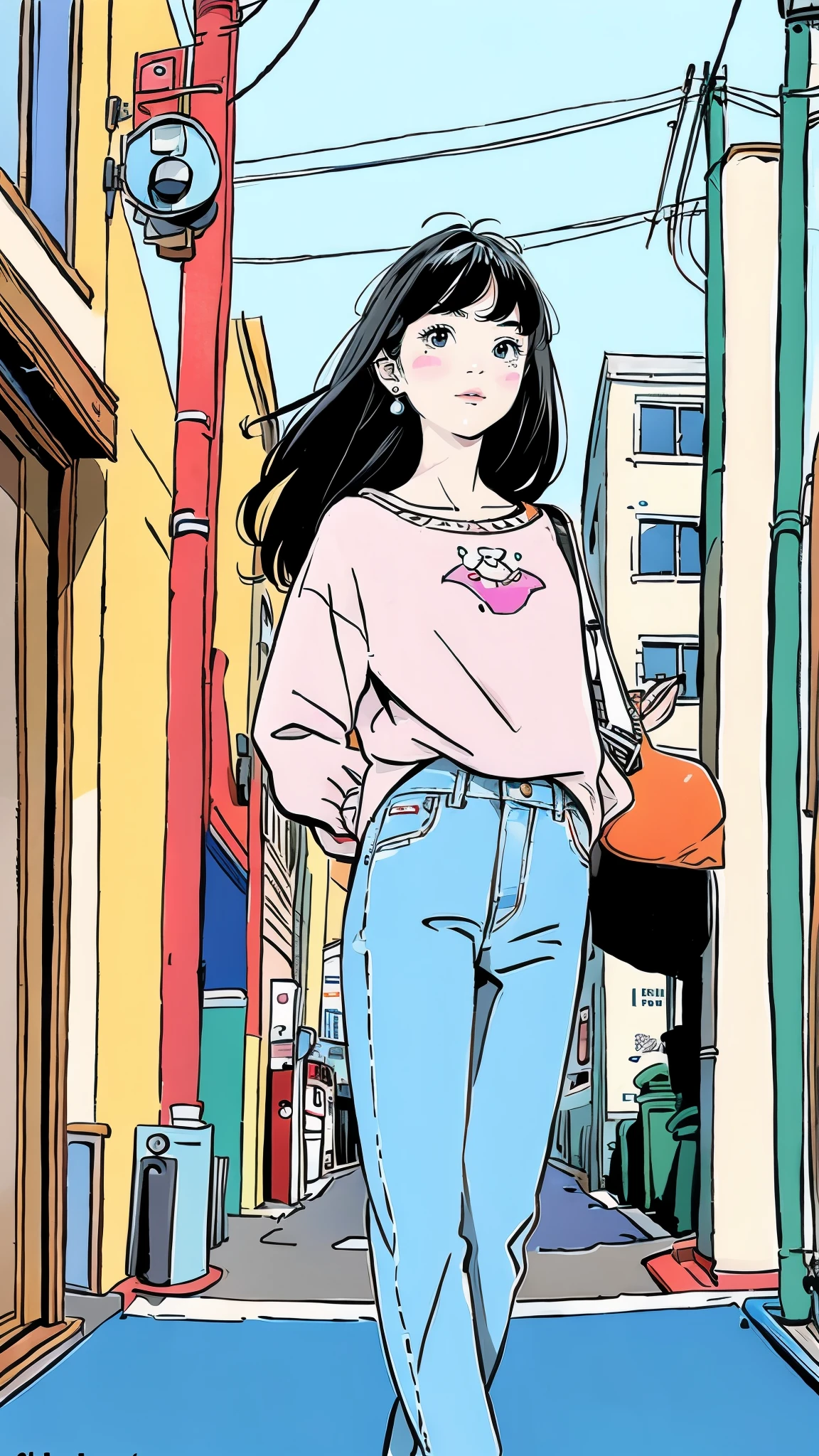 Fisheye 、Cartoon photo of a beautiful woman standing in front of a record store, street casual、long hair、Bob Singer, Adrienne Tomine , cartoon photo of a man standing in front of a record store, Digital rendering inspired by Chris Ware , Cliff Chan , Music Records, Promotional Art , Record Store Girl, Daniel Close, Discogs, by Arturo Rivera, David G . Sorensen , inspired Digital rendering inspired by Chris Ware , Rotating records、hand、美しいhand、anatomically correct、