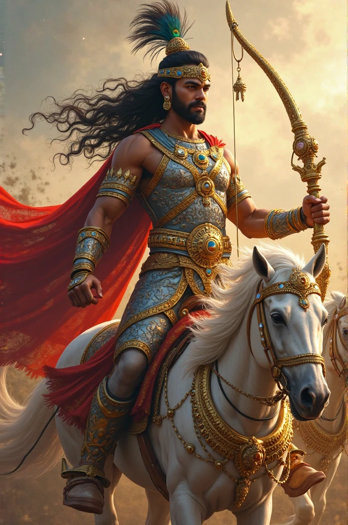 The Indian god ramapir in hand spear and indian clothe with white horse and golden Crown