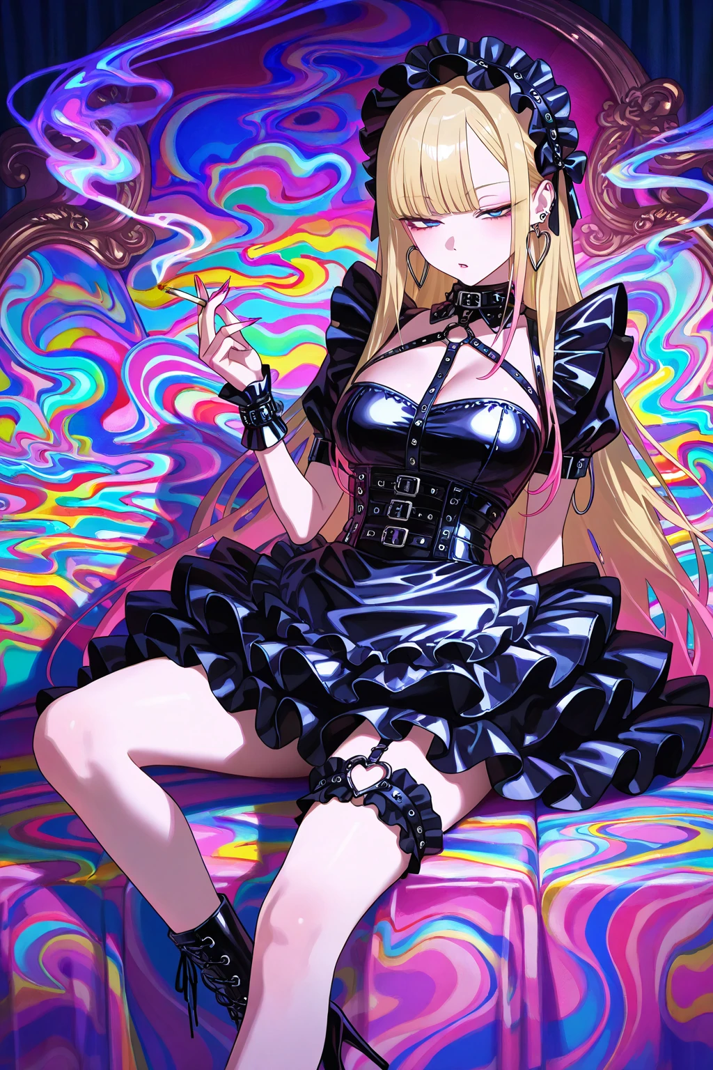 Pretty blonde whore rides dildo and has orgasm. She sits in front of a wall of dildos and rides one of them