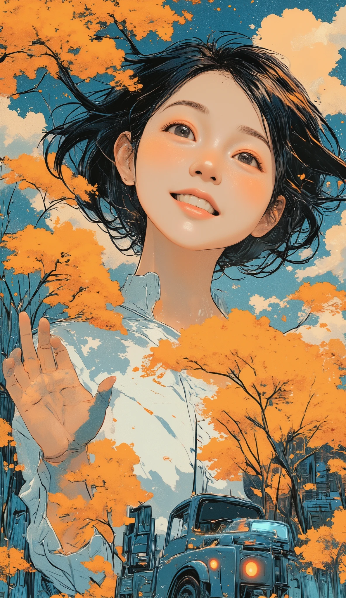 Close up of a magazine cover with a car cartoon, Inoue Naohisa , girl manga, By Naka Bokunen, by Shinoda Toko , Narashige Koide , shoujo manga, Automatic branching, by Oze Kanaoka, girl, by Kinichiro Ishikawa, By Yuko Shimizu