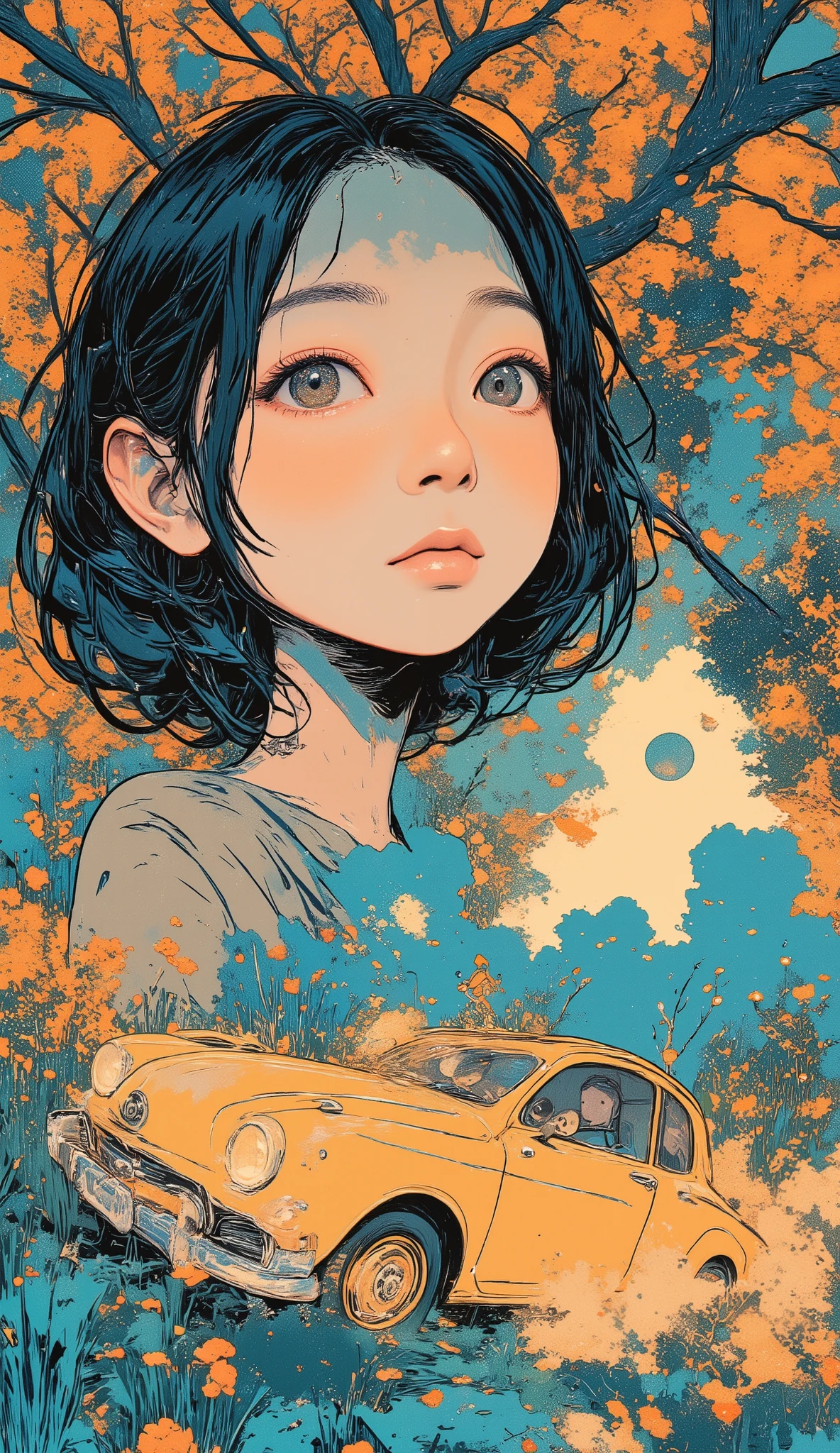 a close up of a magazine cover with a cartoon of a car, Inoue Naohisa , Pixiv, ukiyo-e, girl manga, shoujo manga, Automatic branching, girl, magazine illustration, anime cover , comic cover , japanese magazine covers, Eichiro Oda, pretty boy, magazine