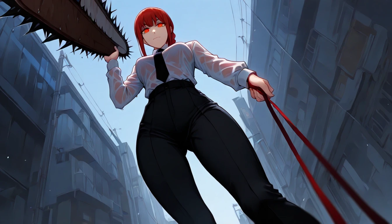 Chainsaw Man, Makima,Black Suit Woman,panthyhose,redhair,Longhaire,Back braid,big thighs,Chest big,