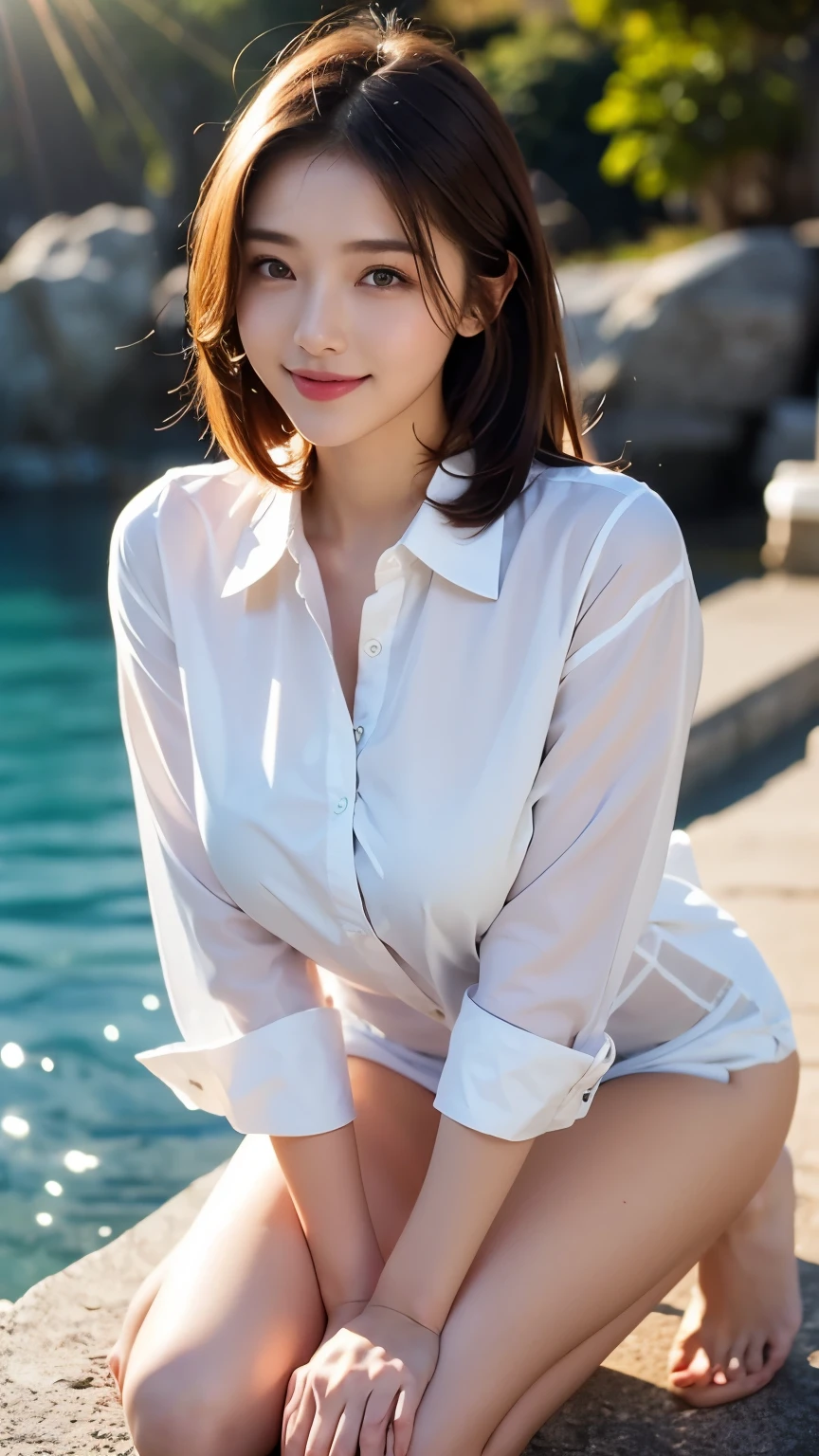 Top-quality Realistic,Official art,Highly detailed CG Unity 8k wallpaper,ultra-detailliert,hight resolution,Physically-based rendering,Magnificat,finely detail,masterpiece,Best Quality,ultra detailed,Mature beauty,Beautiful women,1girl,moist lips,sexy lips,Sexy smile,Gentle smile, 20 years old, Beautiful bare skin,Smooth bare skin, big well-shaped breasts, beautiful cleavage,beautiful Mature body,swept bangs,(medium hair:1.3), beautiful detailed eyes,model shoot style,Japanese Idol,full-body, ((Standing along the shore of the beautiful Adriatic Sea)),BREAK,((naked shirt:1.3)),BREAK,((Playing the grand piano:1.3)),Delicately expressed eyes,cute smile,A gentle smile like a goddess,beautiful hands and fingers,shoot from below, (Extreme close-up)
