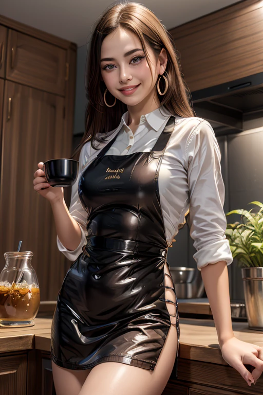 raw photo , 8K, ultra detailed, 1girl, mini dress, (laugh1.3) ,(chocolate cafe:1.3),