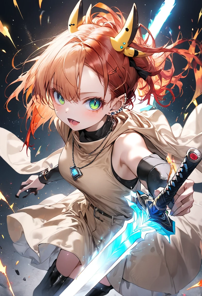 Crotch focus, High resolution、One Girl、Low length、thin、With a whip、Navy blue short robe、belt、(Leopard print panties)、DQ6 Barbara、High Ponytail、(((Beautiful white skin)))、Orange Hair、Thighs、Angle from below、Captivating smile, (Footjob)