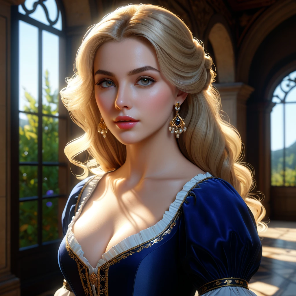 A woman, she has elf ears, long golden brown hair in a neat bun, (((a woman with hair in a neat bun 1.7)))(((very beautiful))), perfect faces, she is in a dark castle, cool palette, body-conscious long black dress with a high collar, gray blue eyes, 8K, slim body, extremely detailed, (high quality, realistic, photorealistic: 1.37), ideal proportions and defined skin, meticulously crafted features, unapproachable beauty, perfection, artistic art, vivid realism, hyper-detailed sculpting, realistic shapes, truly awe-inspiring, impeccable craftsmanship, pure brilliance, ethereal beauty, delicate contours, striking poses, sublime beauty, subtle nuances, dynamic compositions, vibrant colors, perfect lighting, moving expressions, heavenly aura, majestic presence, dreamlike atmosphere, unmatched detailed octane rendering trend on artstation, artistic photography 8k, photorealistic concept art, natural light soft cinematic volumetric, chiaroscuro, award-winning photography, fine art, oil on canvas, beautiful, detailed, intricate, insane
