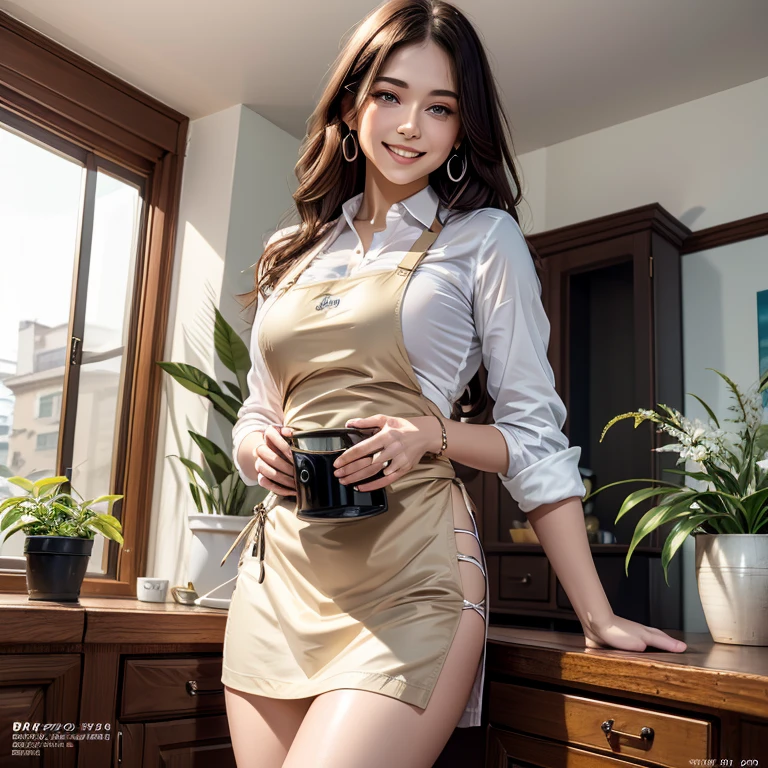 Award-winning photo, inside a manor, Very detailed, (Perfect Face, Very detailed faces, Perfect Eyes), Different hair colors, Various body types, ((Cute face)), Looking at the audience, 無邪気なsmile, Playful, Hilarious, show , show breasts, smile,choker. blue eyes, bangs, 裸apron,,Asian Woman in Ala Fed, Korean Girls, gorgeous young Korean women, beautiful south Korean women, Enchanting anime girl, Beautiful Asian Girl, beautiful young Korean women, Japanese Goddess, Korean women, Attractive anime girl, Gorgeous Chinese Model, Beautiful and attractive anime teen, A real young gravure idol, Beautiful and attractive anime women, キュートな魅惑的なsmile、Slim figure, Perfect Makeup, Long eyelashes, eye shadow, apron, naked apron, Luxury Lounge, VIP Lounges, 同じapron、Photographed from the front、Have gold coins、(Welcome customers)，salon