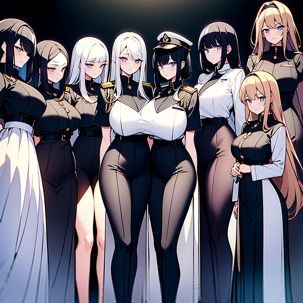 ((Highest quality)), ((masterpiece)), (detailed), （Perfect Face）、The woman is Tiare, a beautiful, sexy-dressed comfort woman with green eyes and medium-long blonde hair, who is lined up in an orderly fashion with other sexy-dressed comfort women on an Imperial spaceship and serves Emperor Palpatine in allegiance.
