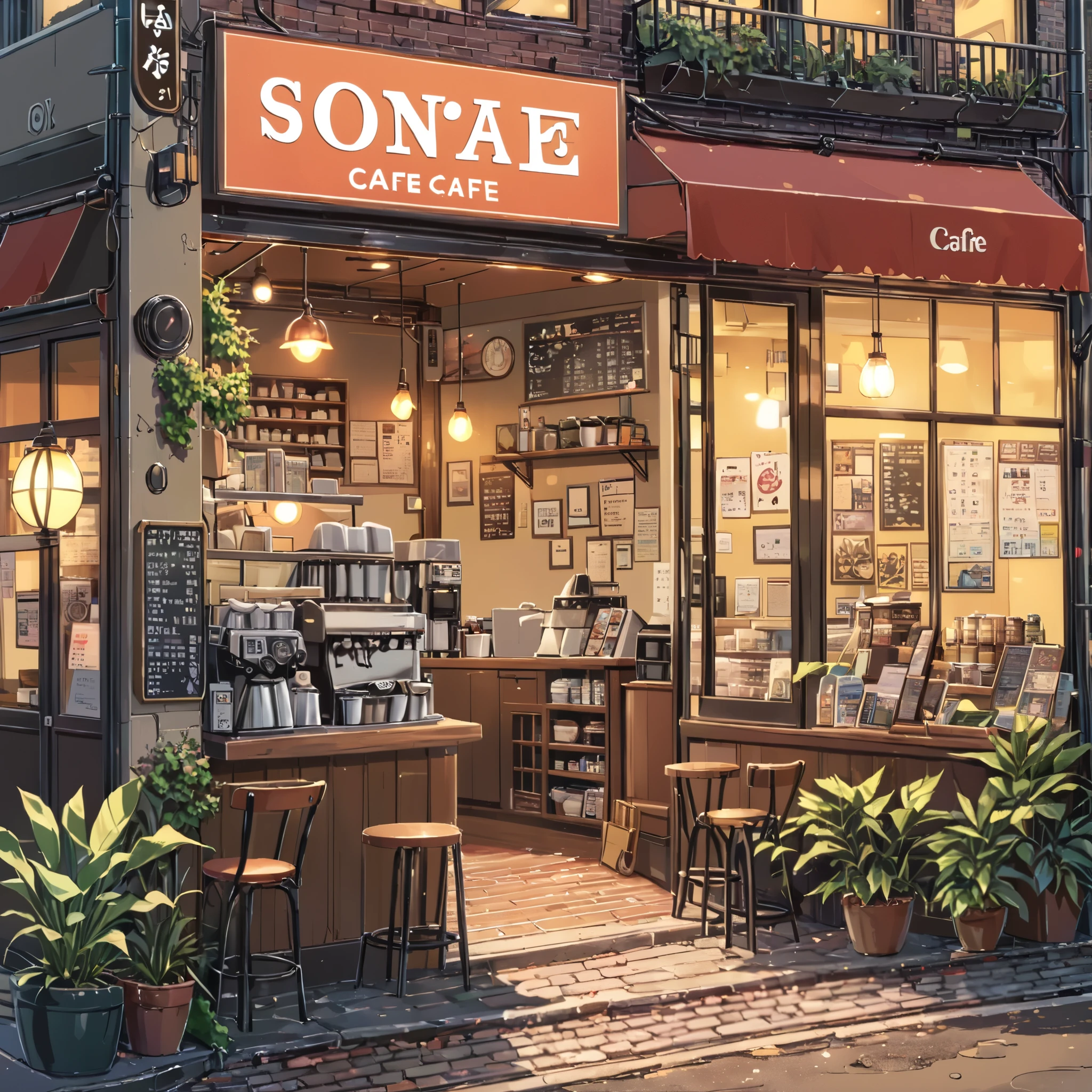 ((Anime:1.4,Illustration)),( Masterpiece , best quality, best quality),( super detailed, resolution),((16k, 高resolution)), ((( Cafe ))), ((Anime:1.4,Illustration)),( Masterpiece , best quality, best quality),( super detailed, resolution),((16k, 高resolution)). break {Lofi Art,; style , Anime aesthetic}, break { (Detailed textures 、 movies taken with Sony SLR cameras 、4,1, produce images containing over 10 million pixels of information。).}