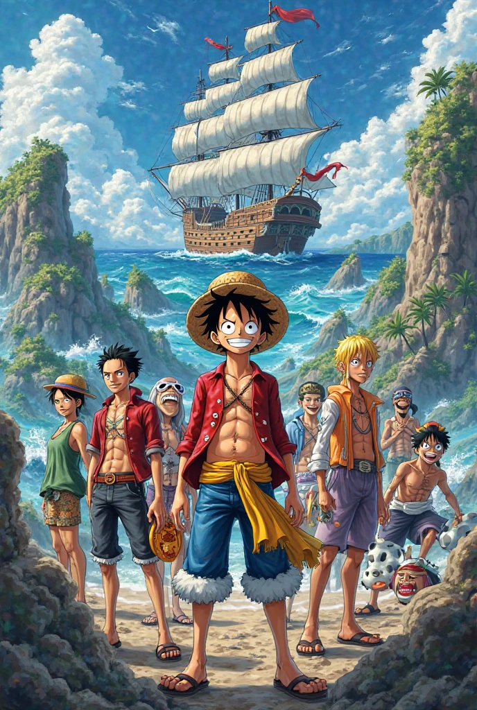 I want a really nice picture of the Straw Hats gang from One Piece, I want them all like the anime