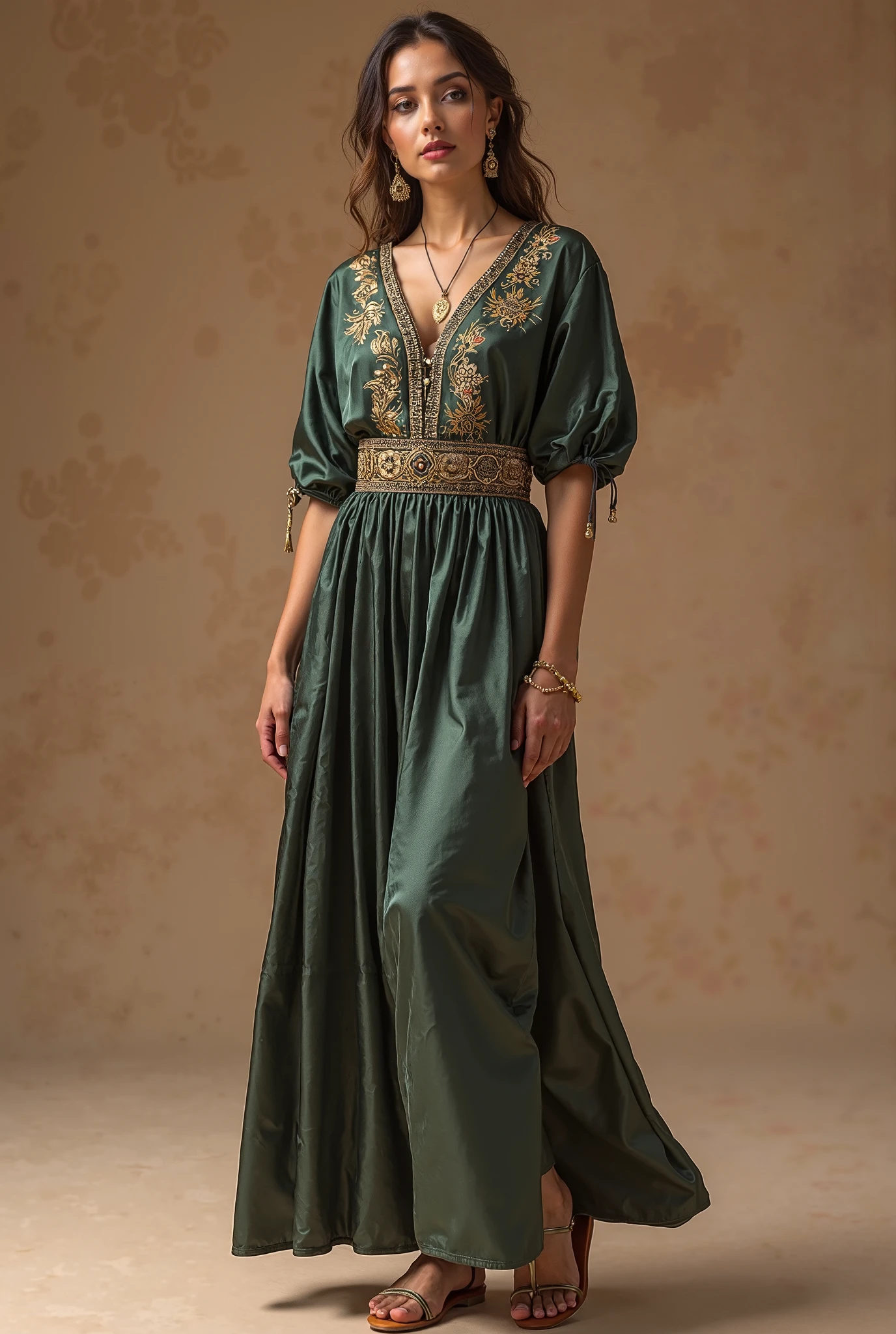 a close up of a woman in a green dress with a gold trim, green tunic, medieval dress. medieval robes, medieval clothing, tunic, medieval style, medieval clothes, wearing medieval clothes, medieval wear, medieval, medieval princess, ornate dark green clothing, classical robes, medieval garb