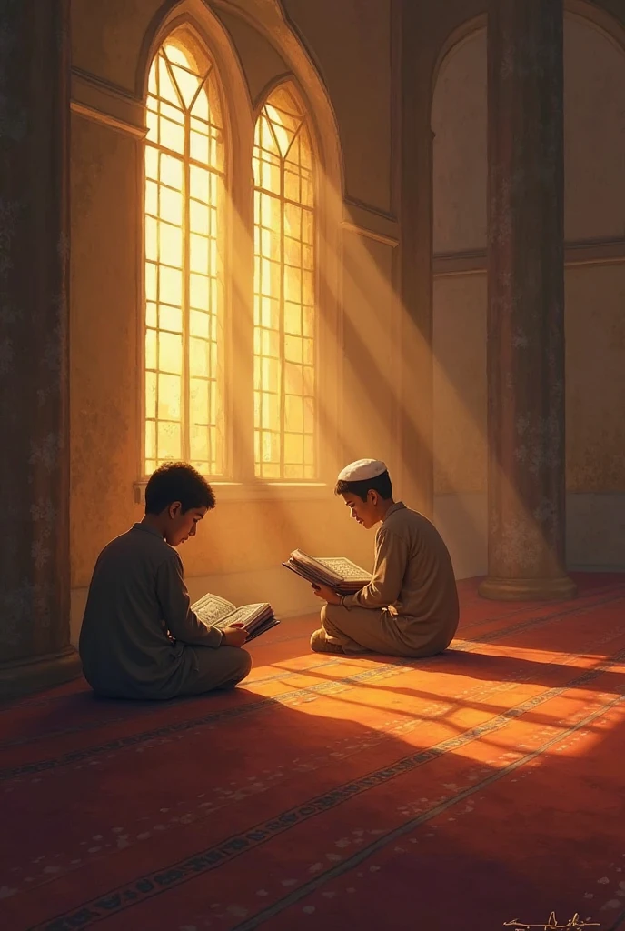 Several islamic boys praying