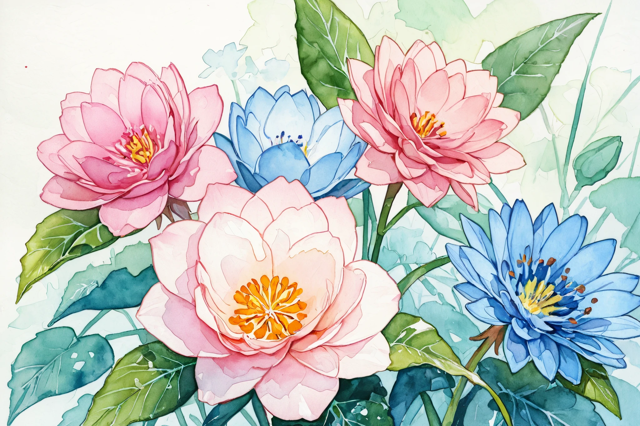  watercolor　flower　primary color　art　delicate　