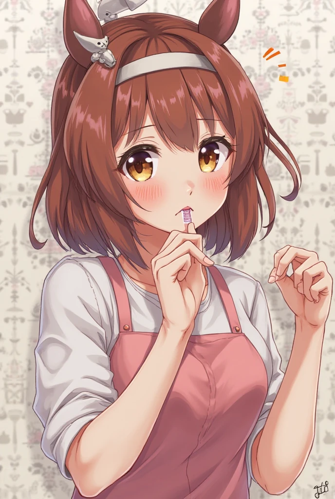 1 girl,Squat,Large off-shoulder T-shirt,White clothes with carrot pattern printed on them NSFW,Pink ribbon panties,Open hands,black hair,Bob's short hair reaches shoulders,Expression smile,Tilt your head,open mouth,Short skirt。looking at the front。