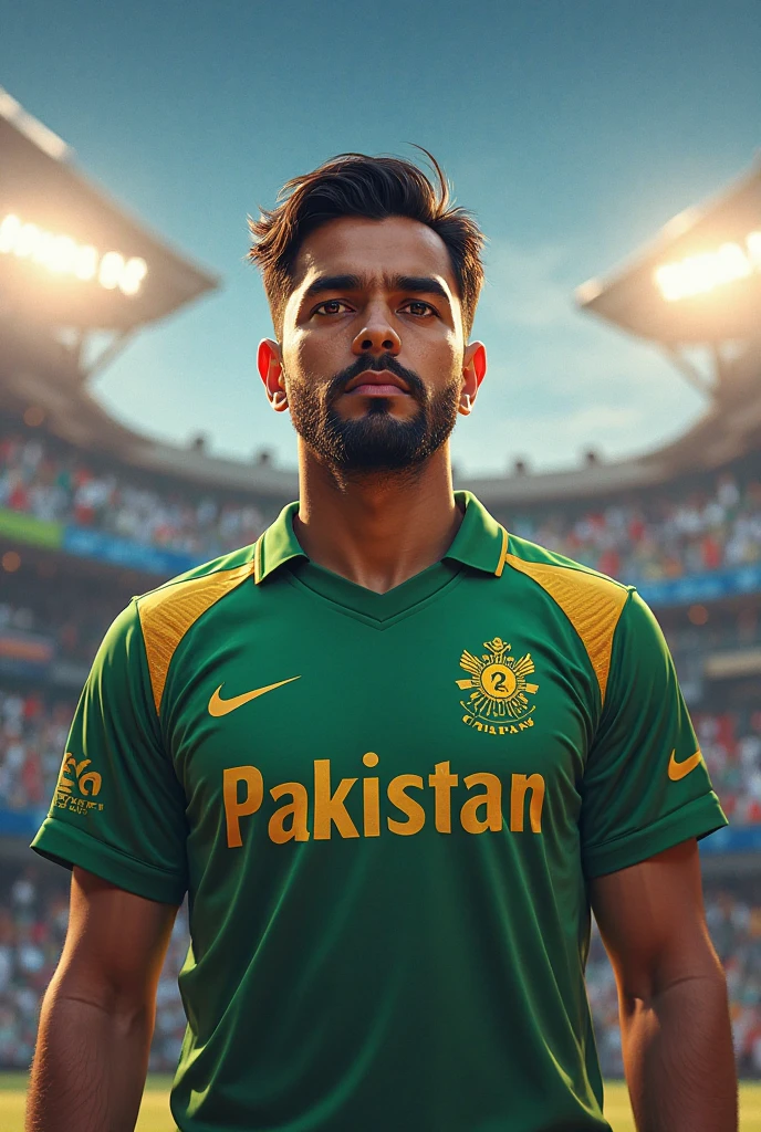 A boy sitting on furse watching green screen tv wear indian jersey 18 name ABHISHEK