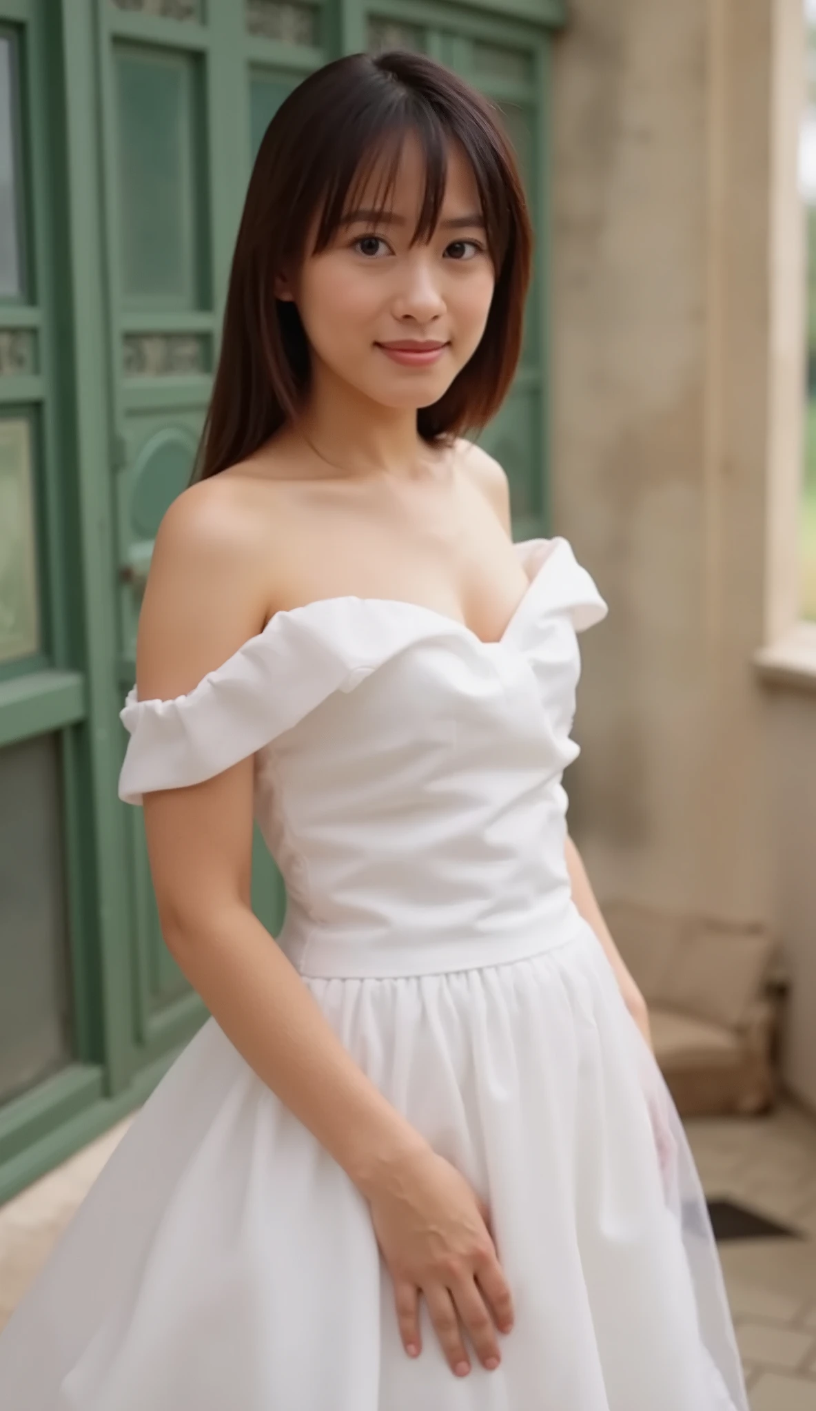 Arafed asian woman in a white dress posing for a picture - SeaArt AI
