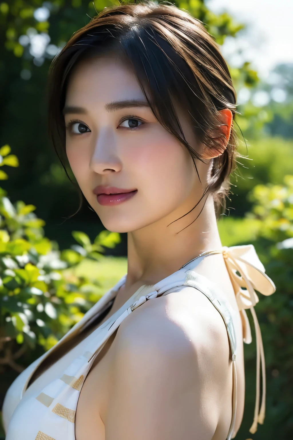 (In 8K, top quality made of straw, masterpiece:1.2), (realistic, Photorealistic:1.37), very detailed, natural light, big breasts, bikini , short hair , very detailedな顔と肌, detailed eyes, very detailedな顔と肌