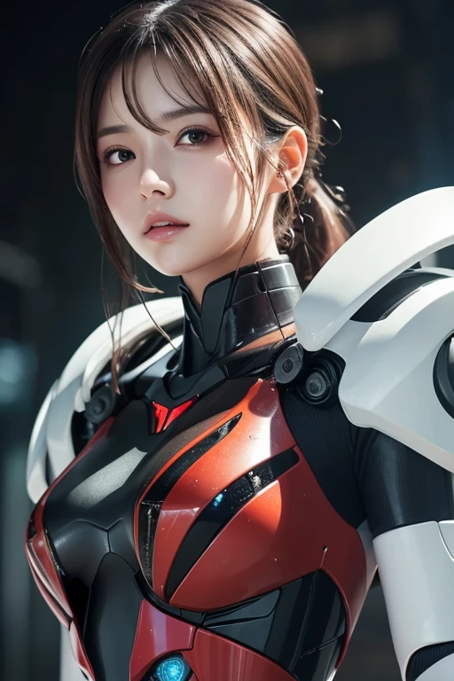 (1 Mechanical Girl)、top-quality、masterpiece、超A high resolution、(Photorealsitic:1.4)、Raw photo、女の子1人、Shooting that shows the whole body、Fighting pose with a glowing sword、Golden hair、glowy skin、(((1 Mechanical Girl)))、(LED Lamp Mechanical Helmet)、(Small LED)、((super realistic details))、portlate、globalillumination、Shadow、octan render、8K、ultrasharp、Colossal tits、Raw skin is exposed in cleavage、metals、Details of complex ornaments、Japan details、highly intricate detail、Realistic light、CGSoation Trends、Red Eyes、radiant eyes、Facing the camera、neon details、(Mechanical limbs)、(blood vessels connected to tubes)、Mechanical vertebrae attached to the back、mechanical cervical attaching to neck、(Wires and cables connecting to the head)、Gundam、Small LED、,Mechanical thighs、Toostock、Textured skin, Super Detail, high details, High quality, Best Quality, hight resolution, 1080p, hard disk, Beautiful,(War Machine),beautiful cyborg woman,Mecha Cyborg Girl,Battle Mode,Girl with a Mecha Body,She wears a futuristic war machine weapon mech,Fulll body Shot