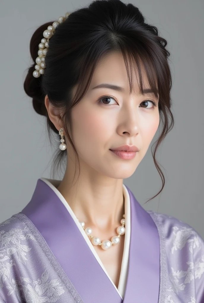 A close-up portrait of a mesmerizing 50-year-old Japanese woman dressed ...