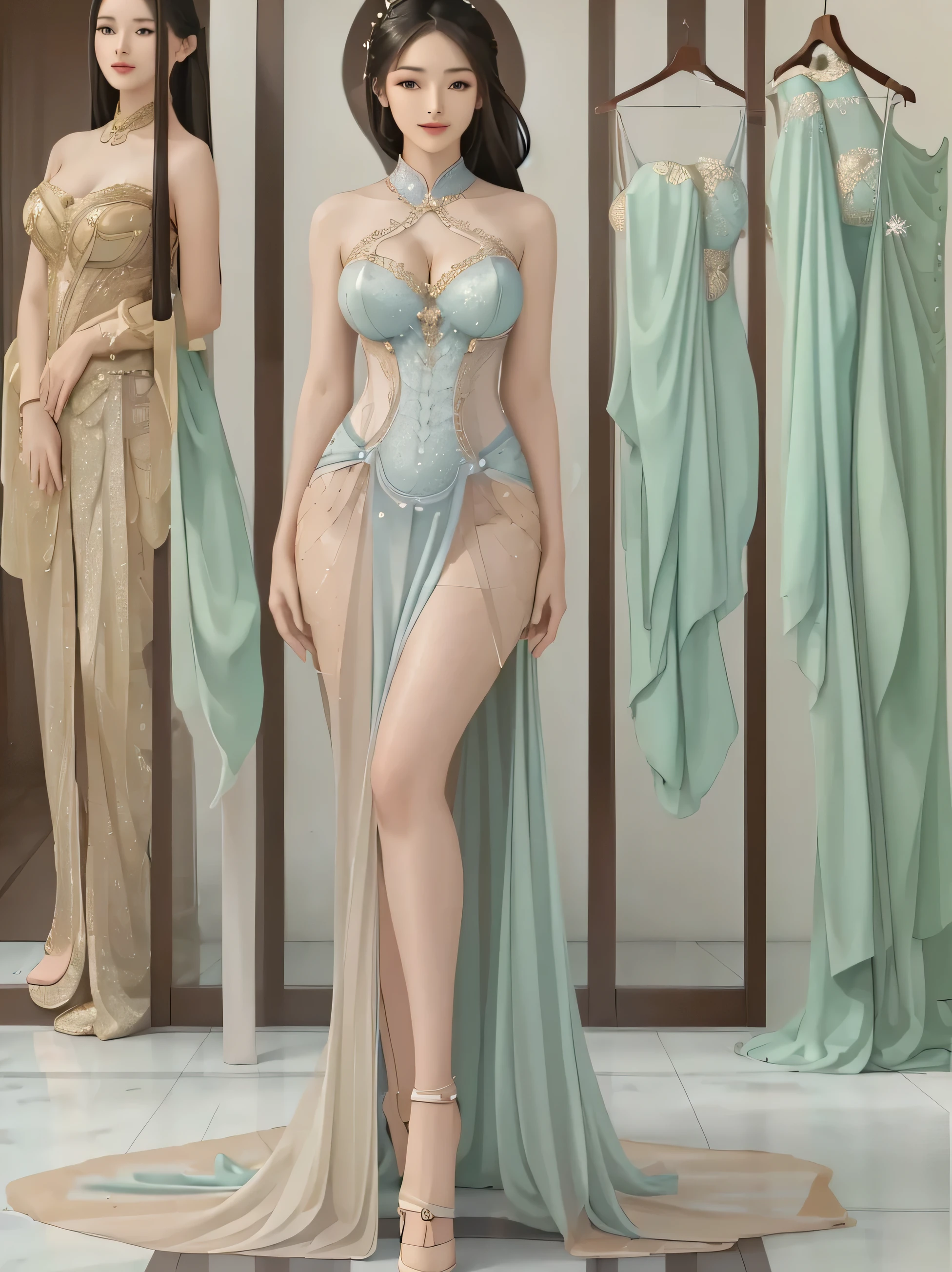 butt), (bedroom), (Sexy Girls), masterpiece, best quality, 1 girl, Bangs, blush, Chest, clavicle, Eyebrows visible through hair, (Gradient green hair), Jewelry, Long hair, Looking at the audience, Bright Eyes, ring, (solitary), illustration, fashionable, miss, Strike a pose, background, element, confident, Express, Accessories, majestic, striking, key point, Dynamic poses, ((plump)), (Fishnet stockings))Woman in transparent dress,Viewer,(((Full breasts, Keeley University))),Slim waist,(Navel exposed,Bare waist), Long hair, extreme detailed details, Detailed fantasy art, Stunning character art, Beautiful and exquisite character art, Beautiful transparent dress, Very detailed, Large Breasts，饱满Chest，Golden ratio figure，Perfect body，Ultra wide-angle shooting，Full body shot，Body close-up，Full body shot，Wearing a pleated tulle skirt，柔和动漫illustration, 柔和的深色background，Fujifilm XT3 Clear focus, f 5.6, High Detail, Clear focus, Dramatic, (Wearing openwork clothing), (Looking at the audience:1.8), (Natural light), (Tempting)translucent, Good velvet quality, Compared, Divine Light,, Silver hair, 天空background, Absolute Strength,Female angels，Girl in sexy silk,，Large Breasts，饱满Chest，Golden ratio figure，Perfect body，Ultra wide-angle shooting，Full body shot，Body close-up，Full body shot， Wearing a tulle dress, Model shooting style, Large Breasts，饱满Chest，Golden ratio figure，Perfect body，(Extremely detailed CG 8k wallpaper unit), The most beautiful artistic photos in the world, , 8K Ultra HD, ) on the beach，Lazy gesture，Charming and seductive expression，best quality,masterpiece,Ultra-high resolution,(Practical:1.4),original photo,Ultra-high resolution