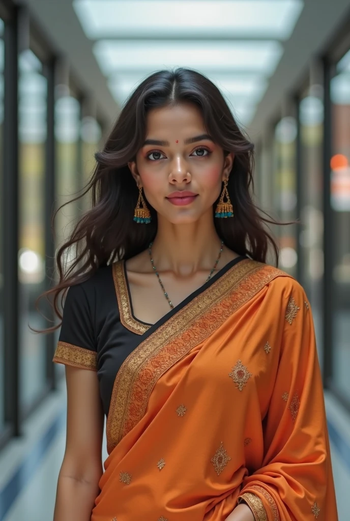 A beautiful hot indian cute indian teenagers girl, city girl, 1, Instagram model long black hair, in a mall, on a saare