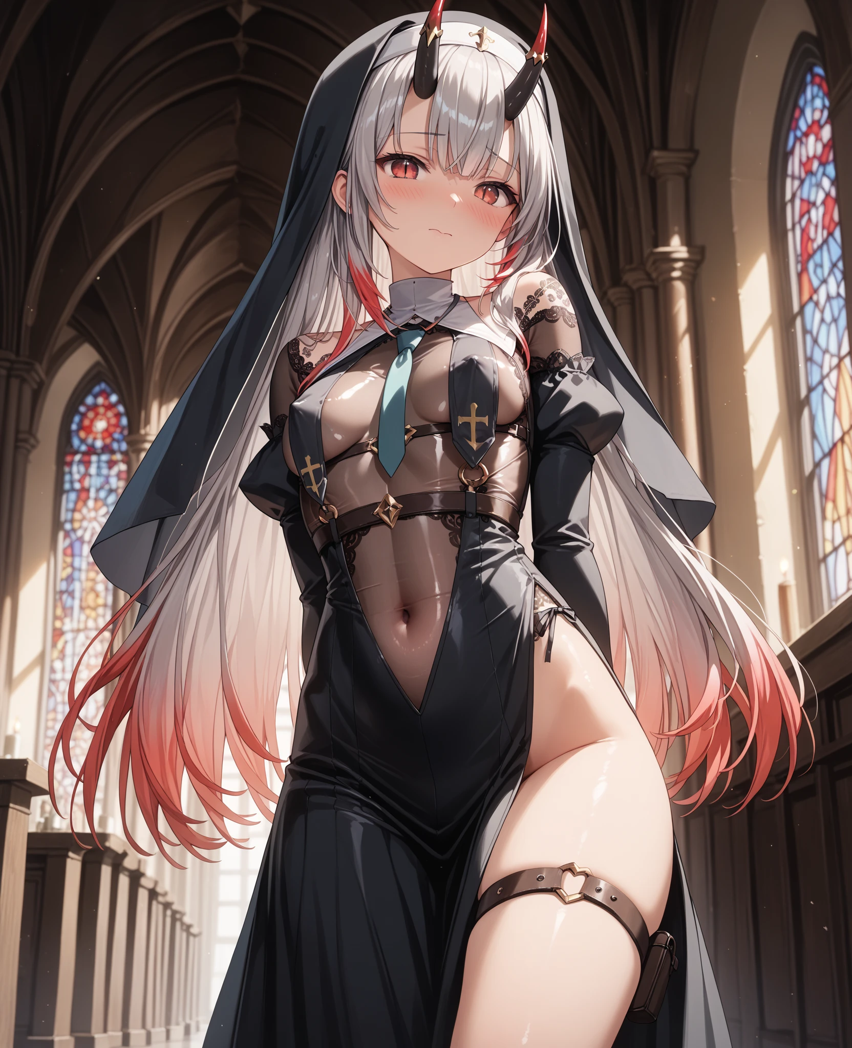 ((nun:1.3,woman and child)),((Clothes,button-down)),((See-through:1.0)),{Mature Woman},(Ecstasy:1.2),((tears:1.1)),{Squint eyes},Very detailed, Dynamic Angle, ((Perfect hands)), Smooth, lustrous skin, Thin Hair, Beautiful Eyes, Great background,Cinema Lighting, Ray Tracing, Sacred Light, perspective,(lace panties),(At ruins),(Embarrassing,blush),(Ahegao:1.0),White hair, (((Red eye))) ,((Ahegao:1.1)),chained,((slave collars)),cobblestones with an eerie cold atmosphere, ((silver big chains, hung by chains)), ((Restraints, slaves)), contempt, shackles, charm,