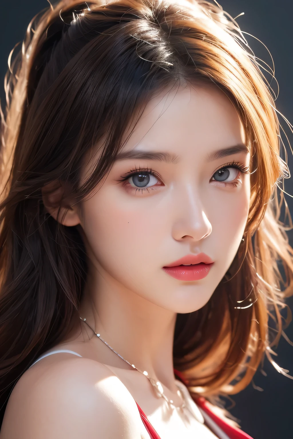 High-quality work，Realistic works，Super premium graphics，8K HD CG works，high quality graphics，High-definition and exquisite CG works，10x pixels，Ultra-fine details：1.1，Advanced technical details：1.1Realistic photo effects，Interior lighting effects：1.5，natural soft light：1.5. Light effect（Virtual light effects：1.8），Ultra-high resolution，shining dress，sliver long hair，silber hair，transparenthair，high detailed hair（Quality hair details：1.1）Clear eyes，Double eyelids look good，Sharp eye makeup, Create exquisite eyelash makeup, tthin eyebrows, Ultra-detailed eyes，a tall nose, lovely red lips, rosey cheeks, With delicate makeup on her face , pretty face, The face shape is perfectly proportioned,（Advanced facial details：1.1） masterpiece, best qualitiy, RAW photos, realisticlying, A high resolution, hyper-detailing, Focus on the face, Detailed eyebrows, realistic beautiful eyes, realistic glossy skin, straight Bangs, realistic movie lighting, detail shaded, high contrast, Slender, Sexy face, Facial expressions when receiving pleasure, ((Dark background)), ，Women's artwork，Dress full body video，Reality，Amazing Cleavage，My eyes are very bright today
