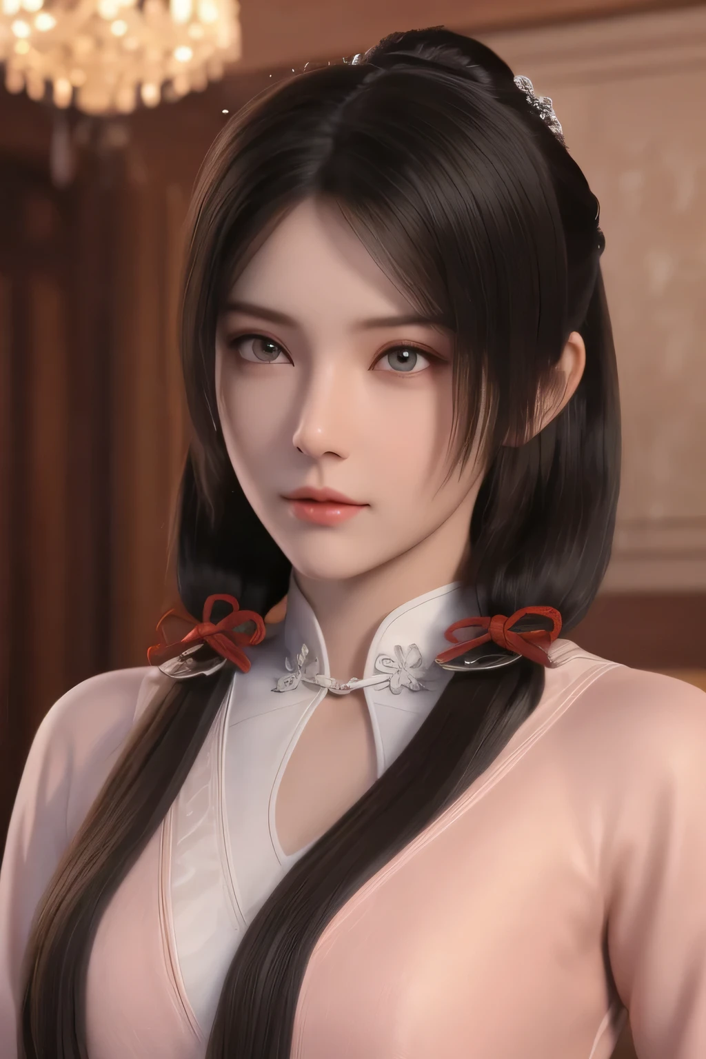 High-quality work,Realistic works,Super premium graphics,8K HD CG works,high quality graphics,High-definition and exquisite CG works,10x pixels,Ultra-fine details:1.1,Advanced technical details:1.1Realistic photo effects,Interior lighting effects:1.5,natural soft light:1.5. Light effect(Virtual light effects:1.8),ultra high resolution,shining dress,sliver long hair,silber hair,transparenthair,high detailed hair(Quality hair details:1.1)Clear eyes,Double eyelids look good,Sharp eye makeup, Create exquisite eyelash makeup, tthin eyebrows, Ultra-detailed eyes,a tall nose, lovely red lips, rosey cheeks, With delicate makeup on her face , pretty face, The face shape is perfectly proportioned,(Advanced facial details:1.1)a woman, beautiful, amazing face and eyes, cosmetic, red glossy lips, (Wearing a black blazer),(Extremely detailed beautiful face),(best quality), (Super detailed), (Extremely detailed CG unified 8k wallpaper),original photo, Professional photography, (standing), (White background),(black hair),(big eyes),(Soft light source),(A little cleavage),(bikini),small breasts,(Photos from the waist up), Women's artwork,Dress full body video,Realism,Amazing Cleavage,My eyes are very bright today
