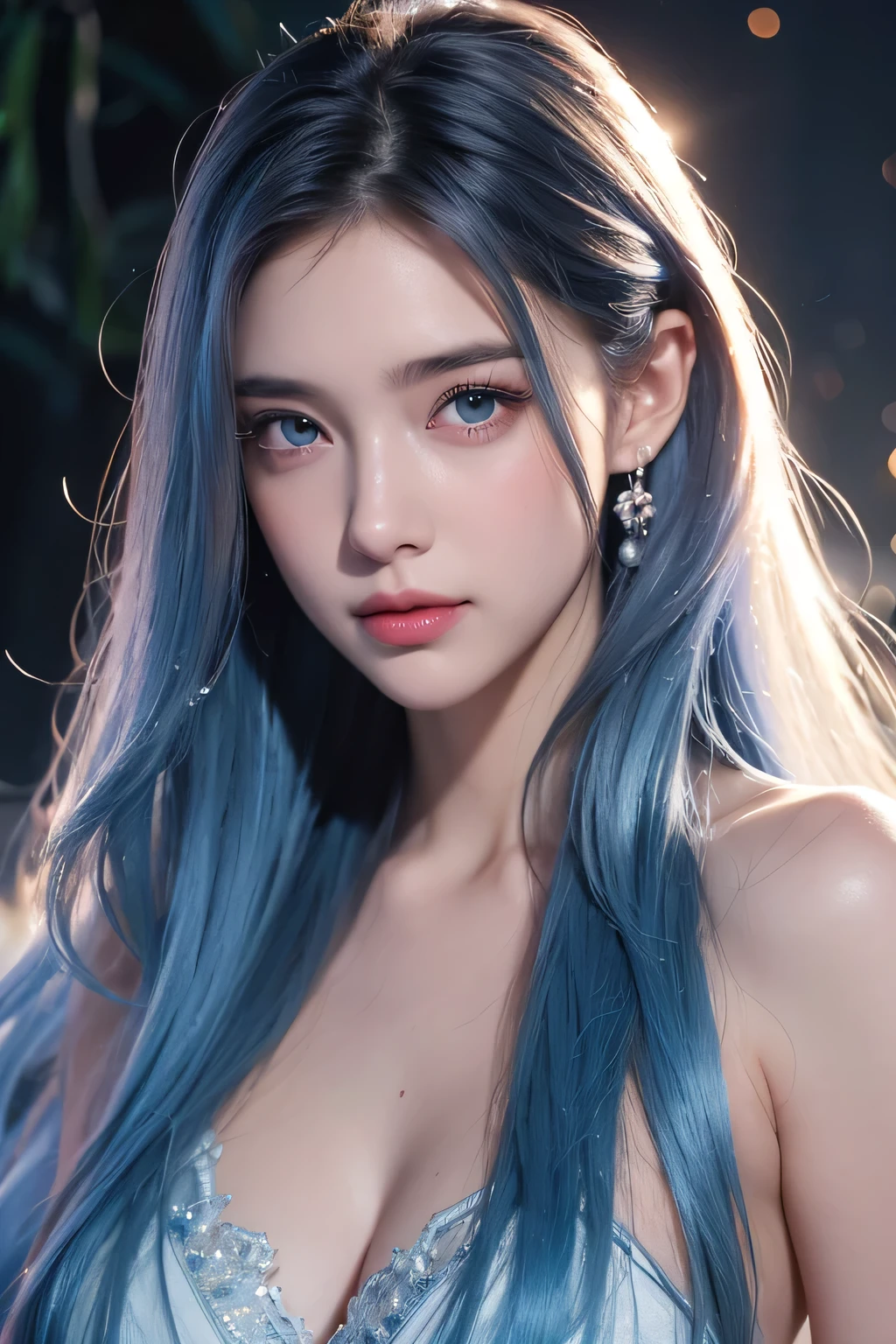 (hyper-realistic), (illustration), (high resolution), (8k), (Very detailed), (最佳illustration), (Beautiful and delicate eyes), (best quality), (Super detailed), (masterpiece), (wallpaper), (lifelike), (Natural light), (edge lit), (Detailed face), (高度细致lifelike皮肤纹理), (anatomically correct), (alone), (1 girl), (高细节lifelike头发), (blue hair:1.2), spiky hair, (heterochromatic eyes), (Detailed green eyes), (There is a small mole under the eye), (realistic:1.5), (Naked of breast:1.3), (long legs), (slim abs), (dynamic poses), (Keep your mouth shut:1.3), (Traditional Hanfu), (transparent clothes:1.5), national foundation,Show breasts，Show breasts，exposing her chest，huge ，huge breasts，exposing her chest，huge breasts，