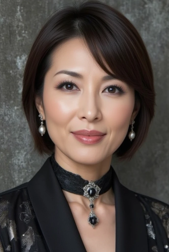 masterpiece,Highest quality, (One mature woman、48 years old), ((close:0.5)), night, wool jacket,(Genuine Leather Tight Skirt)、 White shirt, double eyelid, eyelash, Lip gloss, (smile:1), ((close your eyes:0.85)), ((Looking at the audience、The whole body is projected、Are standing)), to be born, (From above:0.2), ((no one)), (office)、Depth of written border、Pointy Red Mouth、(Wet, shiny, short reddish-brown hair,,,,,,,,,),Red Mouth,clavicle、Full body portrait、Digital Illustration, (Photorealistic:1.3),(RAW Photos.)