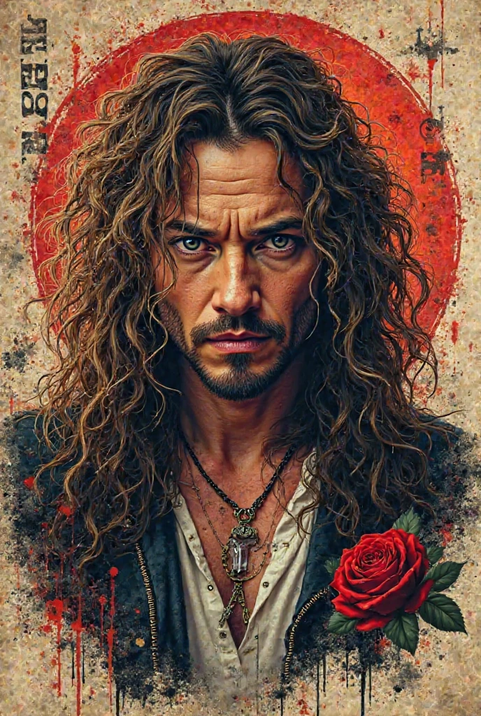 HotBoys,  (masterpiece, best quality, ultra-detailed, highres, best illustration),1boy, facial hair, male focus, solo, medium length hair, curly hair, mustache, shirt, beard, upper body, black hair, necklace, blurry background, jewelry, striped shirt, parted lips, brown eyes, open clothes, smile, collared shirt, brown hair, looking at viewer<lora:Hot_Boys:0.45>
