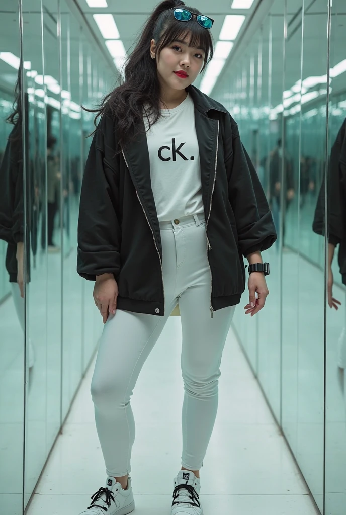 Create a 3D illusion for a profile picture where a 25
Year old cute girl in a black hoodie Sitting casually on a Wingback chair. Wearing sneakers, with black nask, and sunglasses, he looks ahead. The background features "SONA" in big and capital Yellow neon light fonts on the dark grey wall. There should not be his shadow, and there are wings to make it appear as if he is an angel