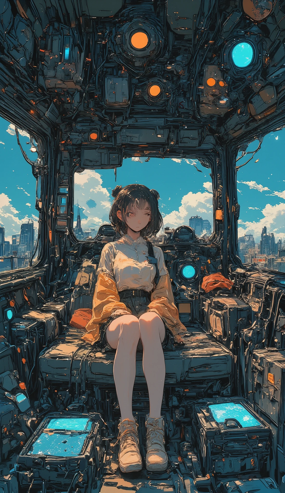 anime characters sit in a car with lots of luggage, Anime Mecha Aesthetics , Kantai Collection Arcade, Mechanical Aesthetics,  80s anime atmosphere ,  アールデコアウトランAnime aesthetics ,  Fleet Collection Style , 9 0 s Anime aesthetics, Game Aesthetics, Gamer aesthetic, Anime aesthetics, digital cyberpunk - anime art,  80s anime style