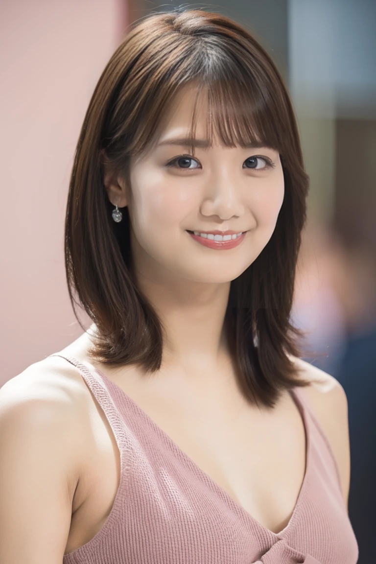 (a beautiful woman, age 28, walking near Tokyo Tower, wearing elegant see-through purple dress, White Daisy hair accessories, short disheveled hair, super definition face, fine eyes with double eyelids, dimpled kind smile, beautiful lips, fair skin, super cute and soft face, brown hair, soft toned body, ample round bosom, 8k resolution, super realistic, super definition, highest definition, masterpiece, bokeh_background, SFW, sunrays)