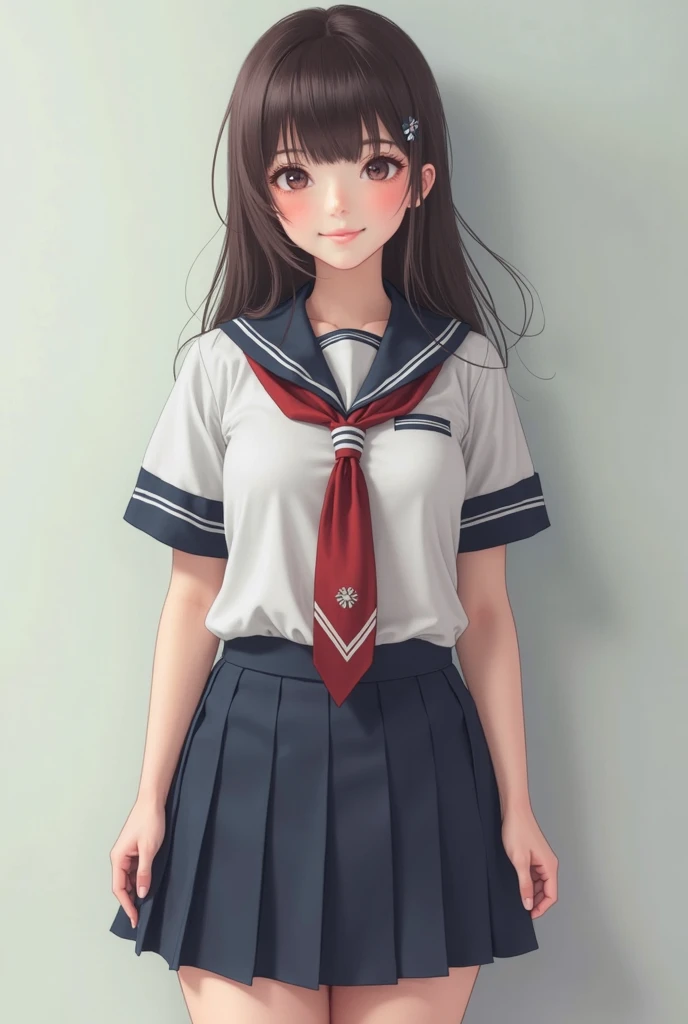 (masterpiece), (Highest quality), (Super detailed), (8k),(Realistic:1.2),(One girl),((Anatomically correct)) ,,Cute junior high school girls,(Sailor suit),(Short sleeve), Are standing, View your viewers, (interview), (Simple Background),Beautiful attention to detail, Delicate and beautiful face, (High saturation), Focus on the face, bangs, Best lighting, Best Shadow, Pink long hair, Pink dress uniform,((mini skirt:1.5)),((I can see your thighs)),