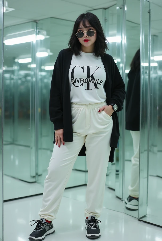 Malay Girl sees the ghost and pees her black culotte pants until her pants are wet in fright.