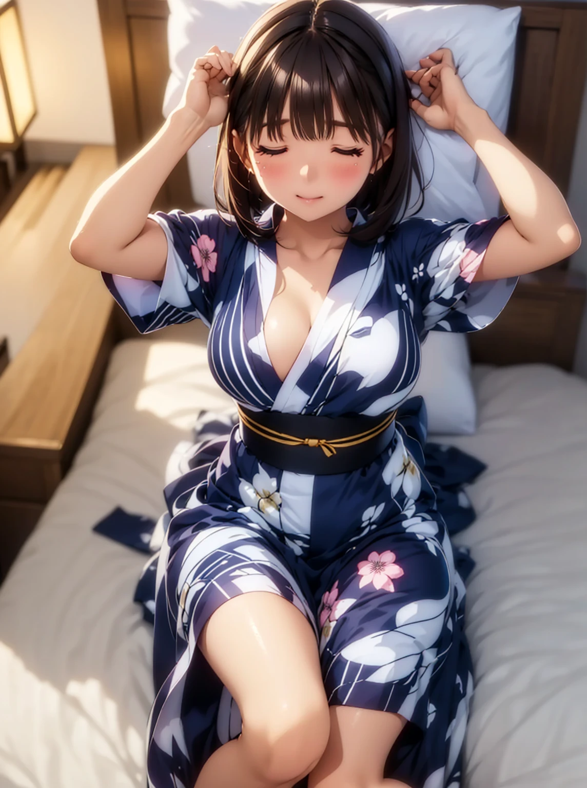 nsfw,(masterpiece,best quality,extremely detailed:1.4),perfect anatomy,1girl,japanese,yo,neatness,black double bun,bangs,blue droopy eyes,(red china dress,mini pelvic curtain),lift,barefoot,(without panties:1.5),lying on back,spread legs,(tiny,cleavage,nipslip,barebreasts:1.4),sit on bed,night,(from front),