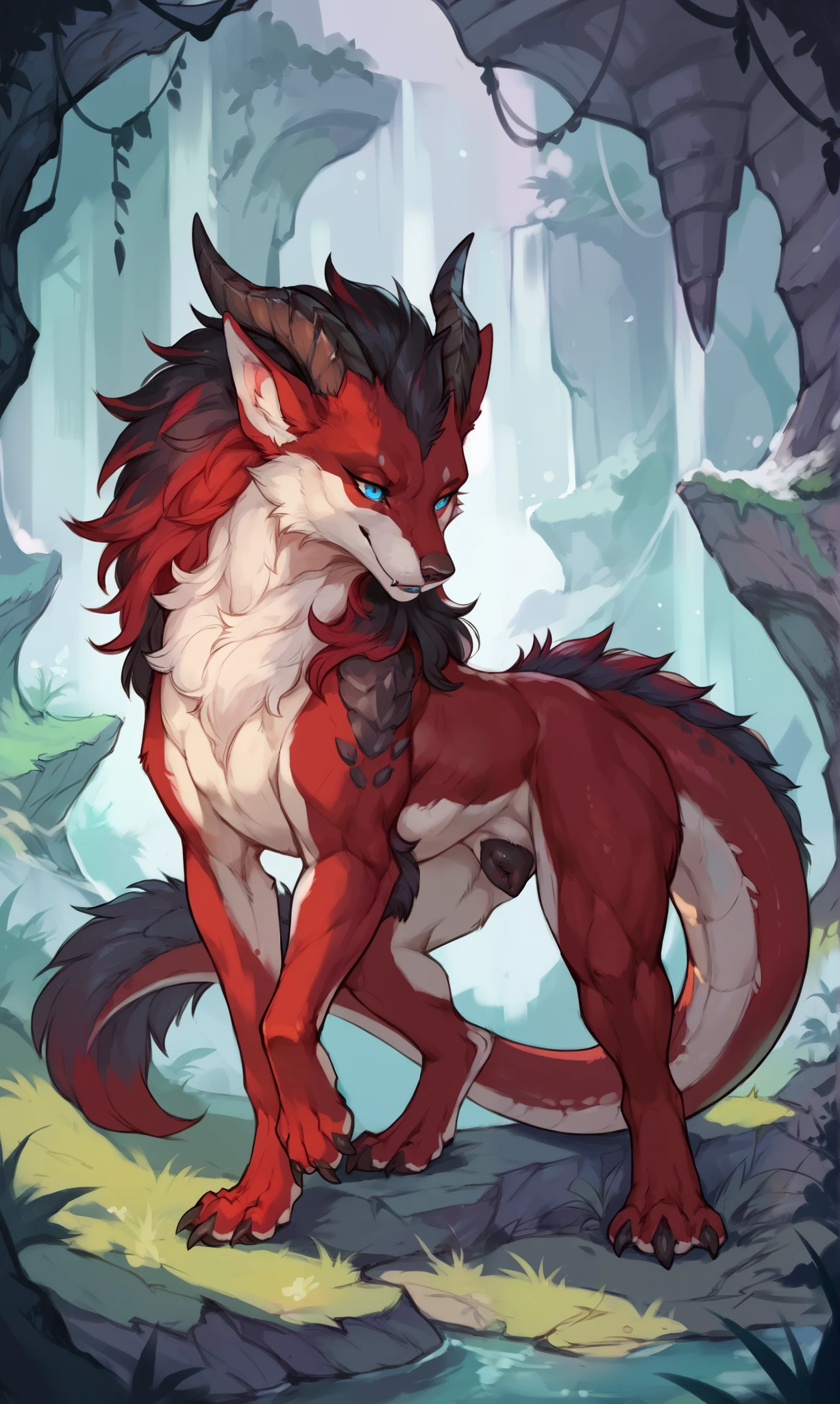 Art by spottyjaguar, art by deormynd,art by raptoral,posted on e621,solo,male fel, fenrir,wolf,(fera,quadruped:1.3),balls,knot,sheath,sketch art