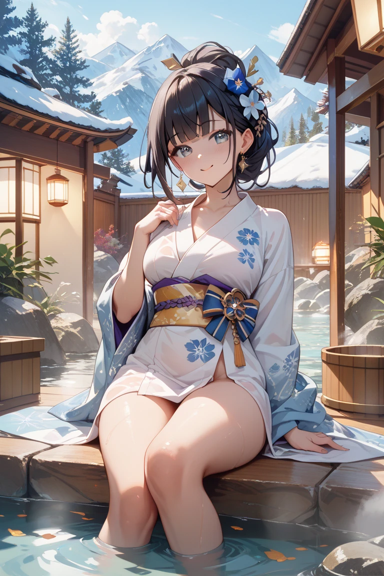 Big breasts, yukata, miniskirt, knee-highs