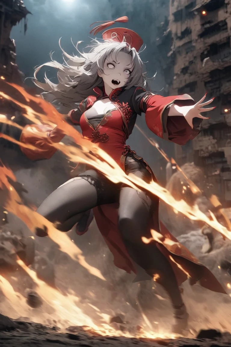8k, Highest quality, (from below:2), View your viewers, Intricate details,One person, Nakiri Ayame, Demon Horns, Multicolored Hair, Long Hair, Red eyes, Gray Hair,