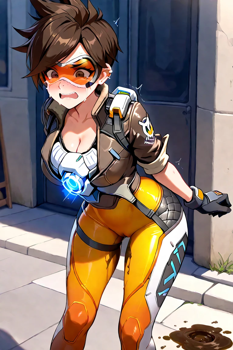 woman serius angry tracer visor, googles