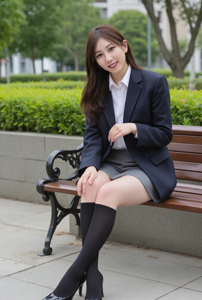 masterpiece, Better Quality, finely, 1 person, Expressive eyes, Perfect Face, Captivating smile, school uniform, (mini skirt) (Crossing your legs), Sexy thighs, Medium chest、White panties